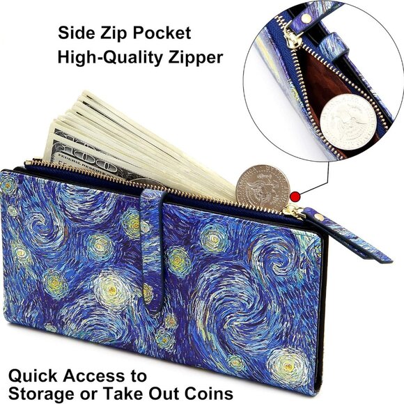 Women's Slim Faux Leather Wallet RFID Bifold Clutch with Zipper Pocket - Picture 4 of 6